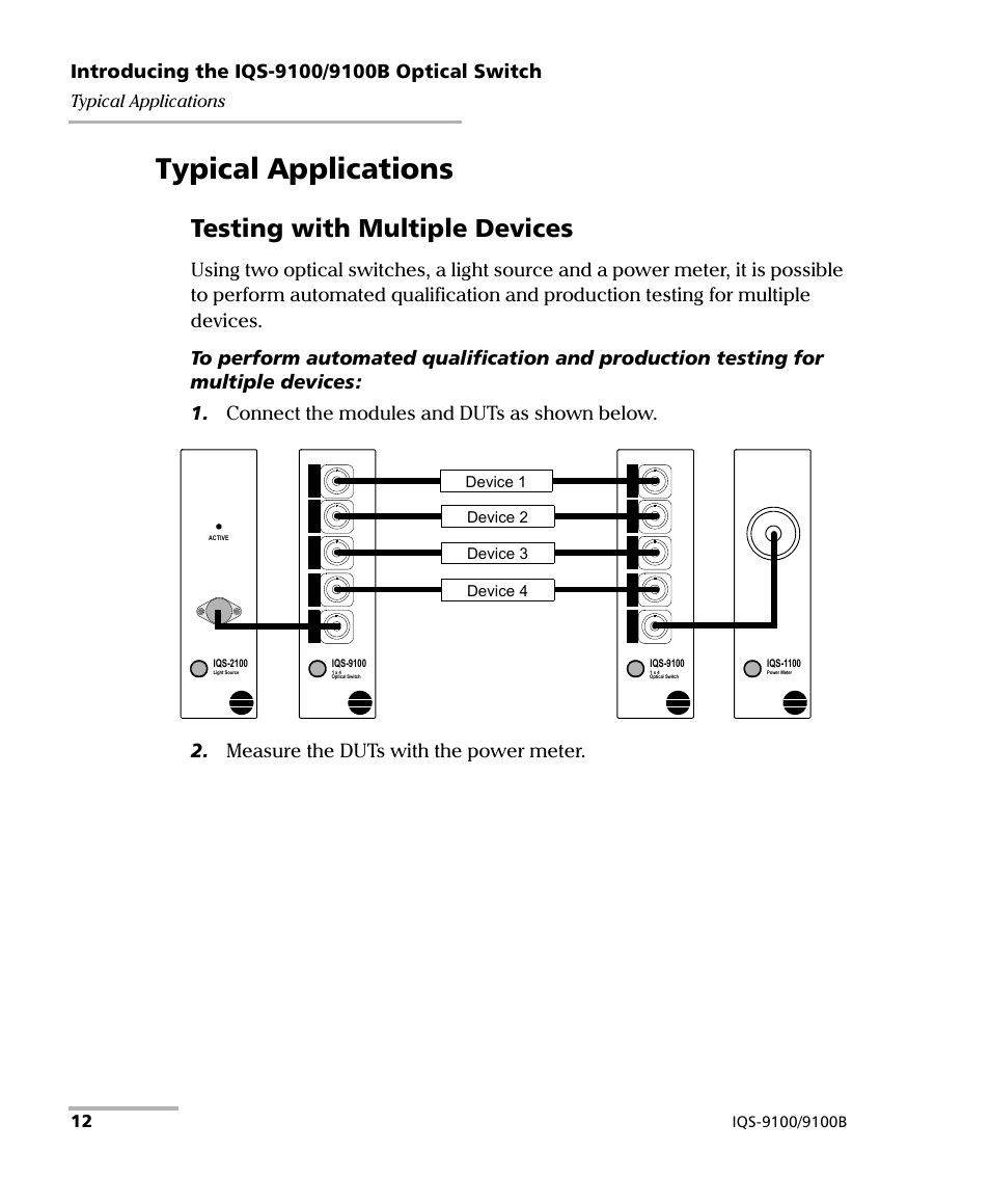 Typical applications, Testing with multiple devices | EXFO IQS-9100B Optical Switch for IQS-500/600 User Manual | Page 18 / 102