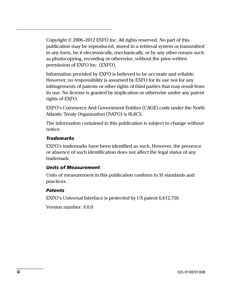 EXFO IQS-9100B Optical Switch for IQS-500/600 User Manual | Page 2 / 102