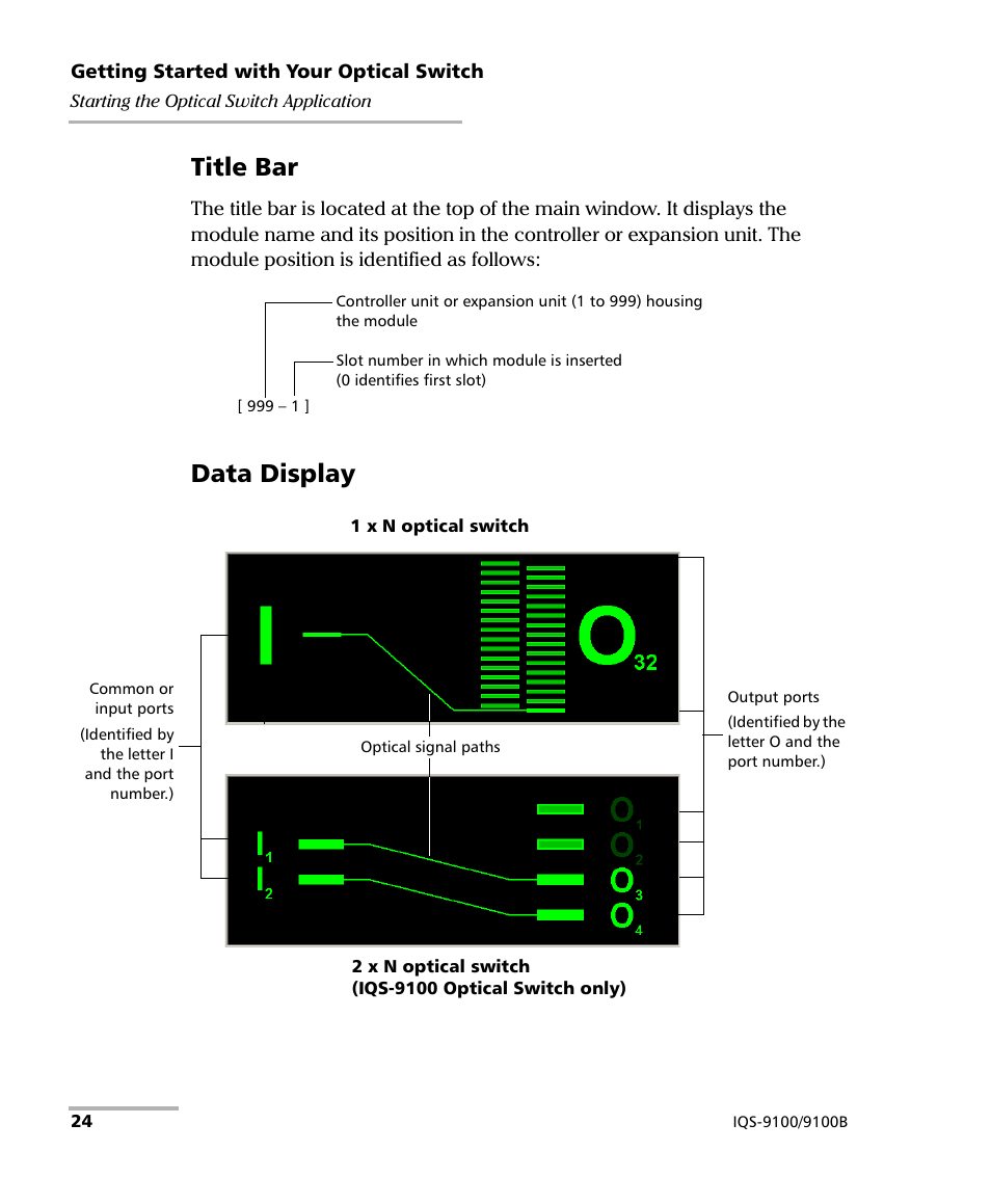 Title bar, Data display | EXFO IQS-9100B Optical Switch for IQS-500/600 User Manual | Page 30 / 102