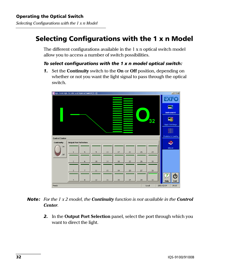 Selecting configurations with the 1 x n model | EXFO IQS-9100B Optical Switch for IQS-500/600 User Manual | Page 38 / 102