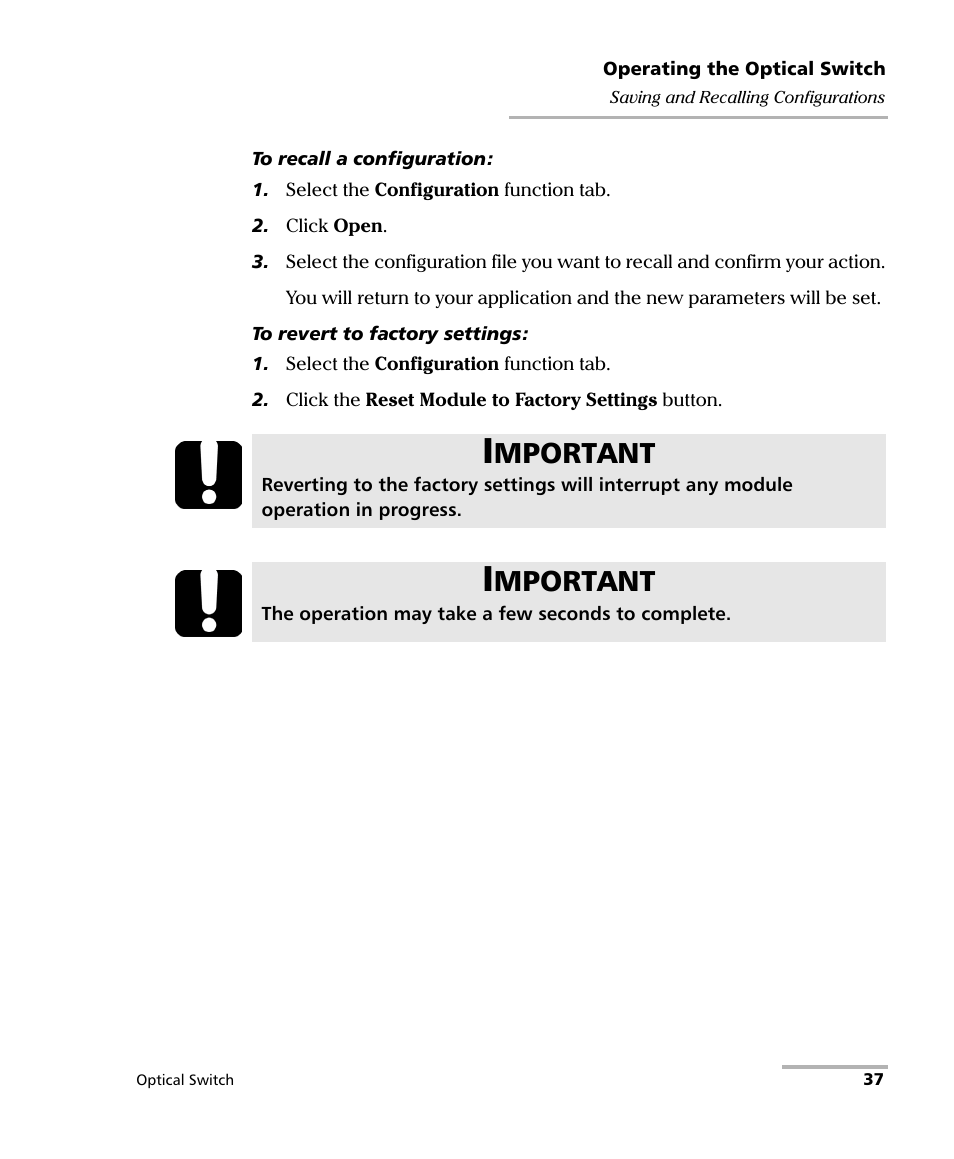 Mportant | EXFO IQS-9100B Optical Switch for IQS-500/600 User Manual | Page 43 / 102
