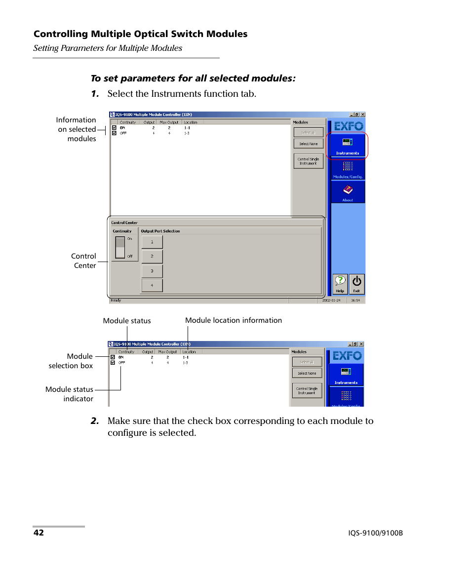 EXFO IQS-9100B Optical Switch for IQS-500/600 User Manual | Page 48 / 102