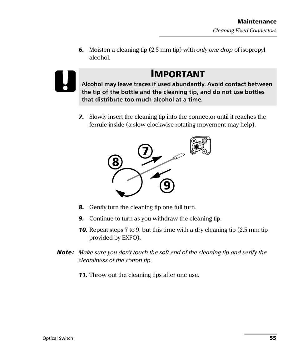 Mportant | EXFO IQS-9100B Optical Switch for IQS-500/600 User Manual | Page 61 / 102