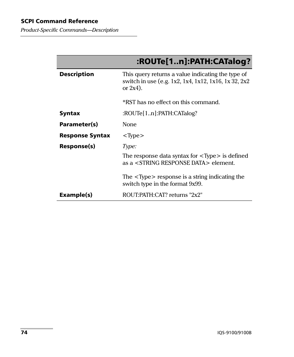 Route[1..n]:path:catalog | EXFO IQS-9100B Optical Switch for IQS-500/600 User Manual | Page 80 / 102