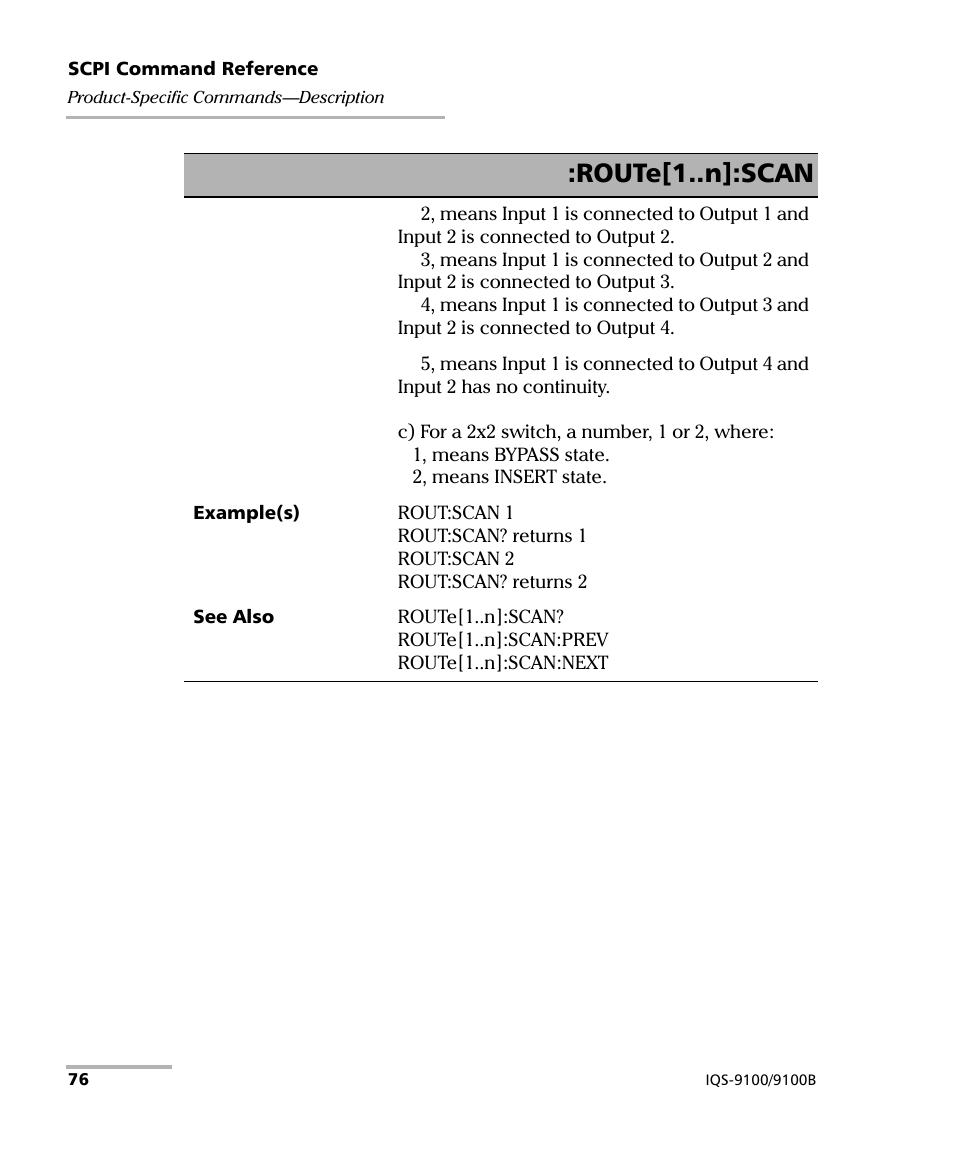 Route[1..n]:scan | EXFO IQS-9100B Optical Switch for IQS-500/600 User Manual | Page 82 / 102
