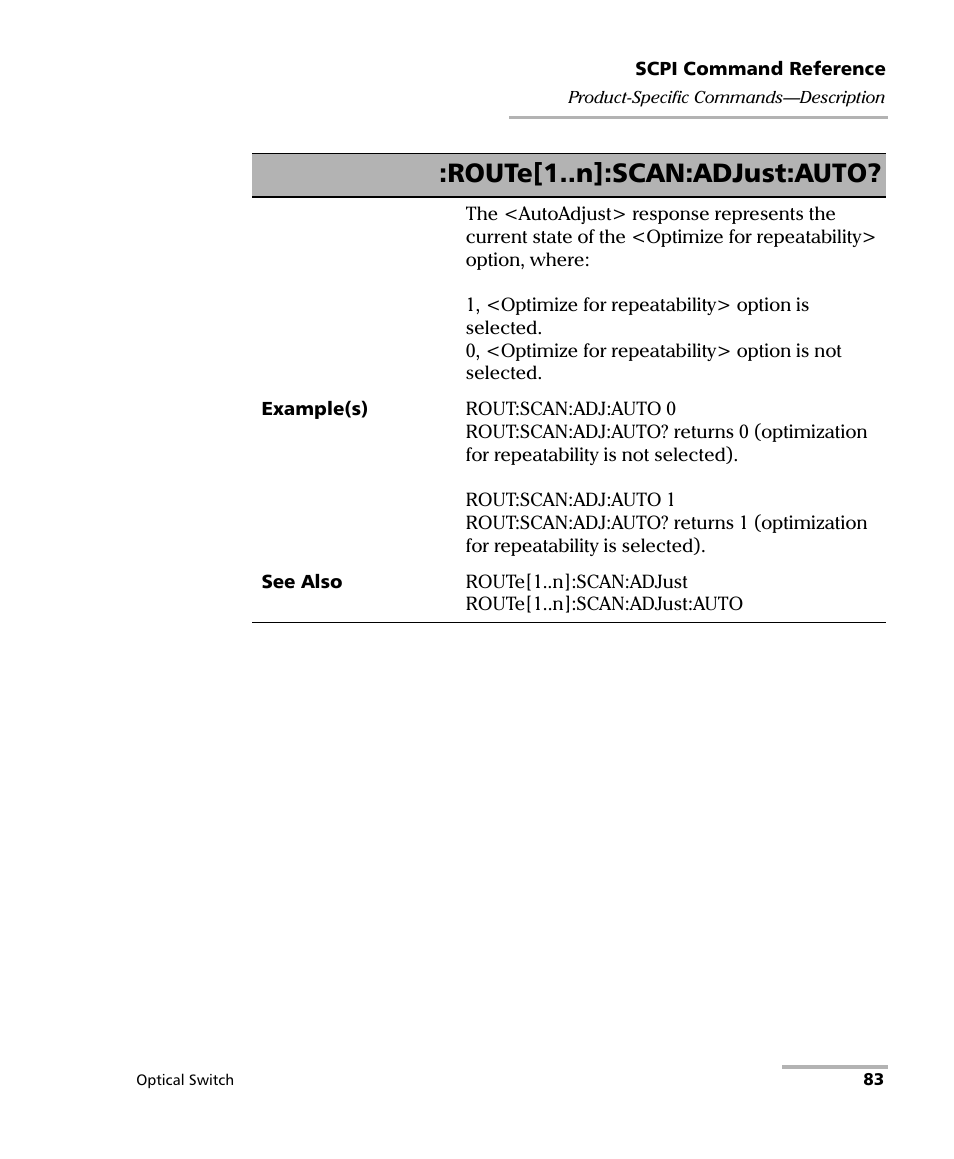 Route[1..n]:scan:adjust:auto | EXFO IQS-9100B Optical Switch for IQS-500/600 User Manual | Page 89 / 102