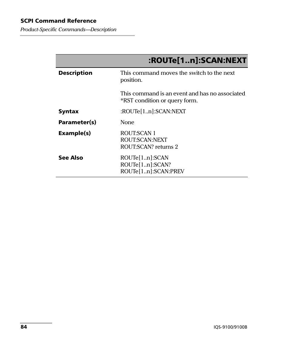 Route[1..n]:scan:next | EXFO IQS-9100B Optical Switch for IQS-500/600 User Manual | Page 90 / 102