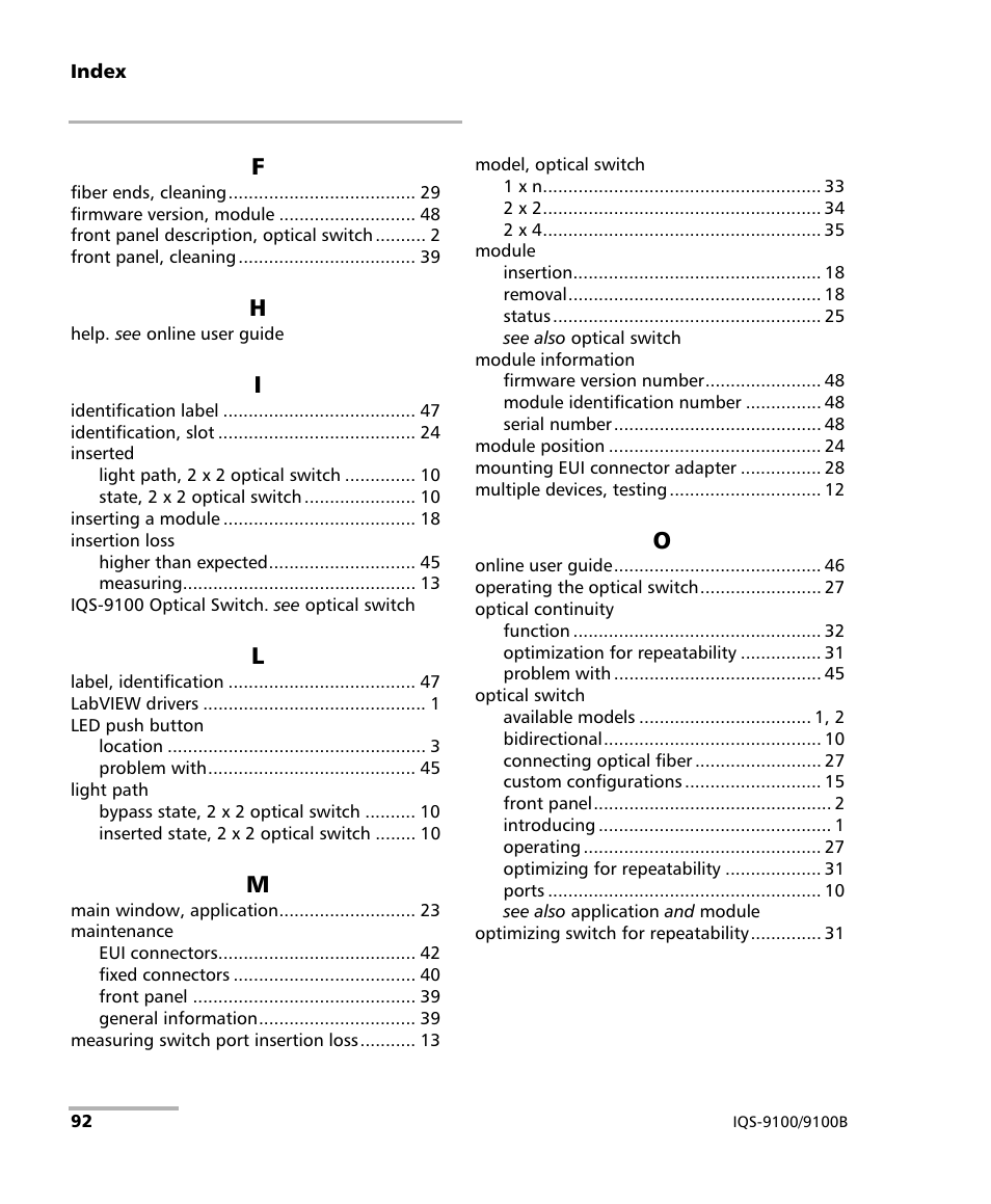 EXFO IQS-9100B Optical Switch for IQS-500/600 User Manual | Page 98 / 102