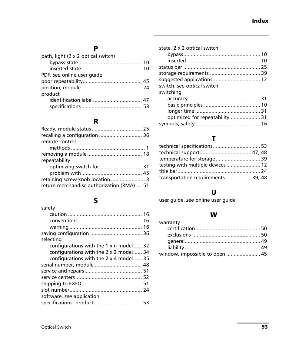 EXFO IQS-9100B Optical Switch for IQS-500/600 User Manual | Page 99 / 102