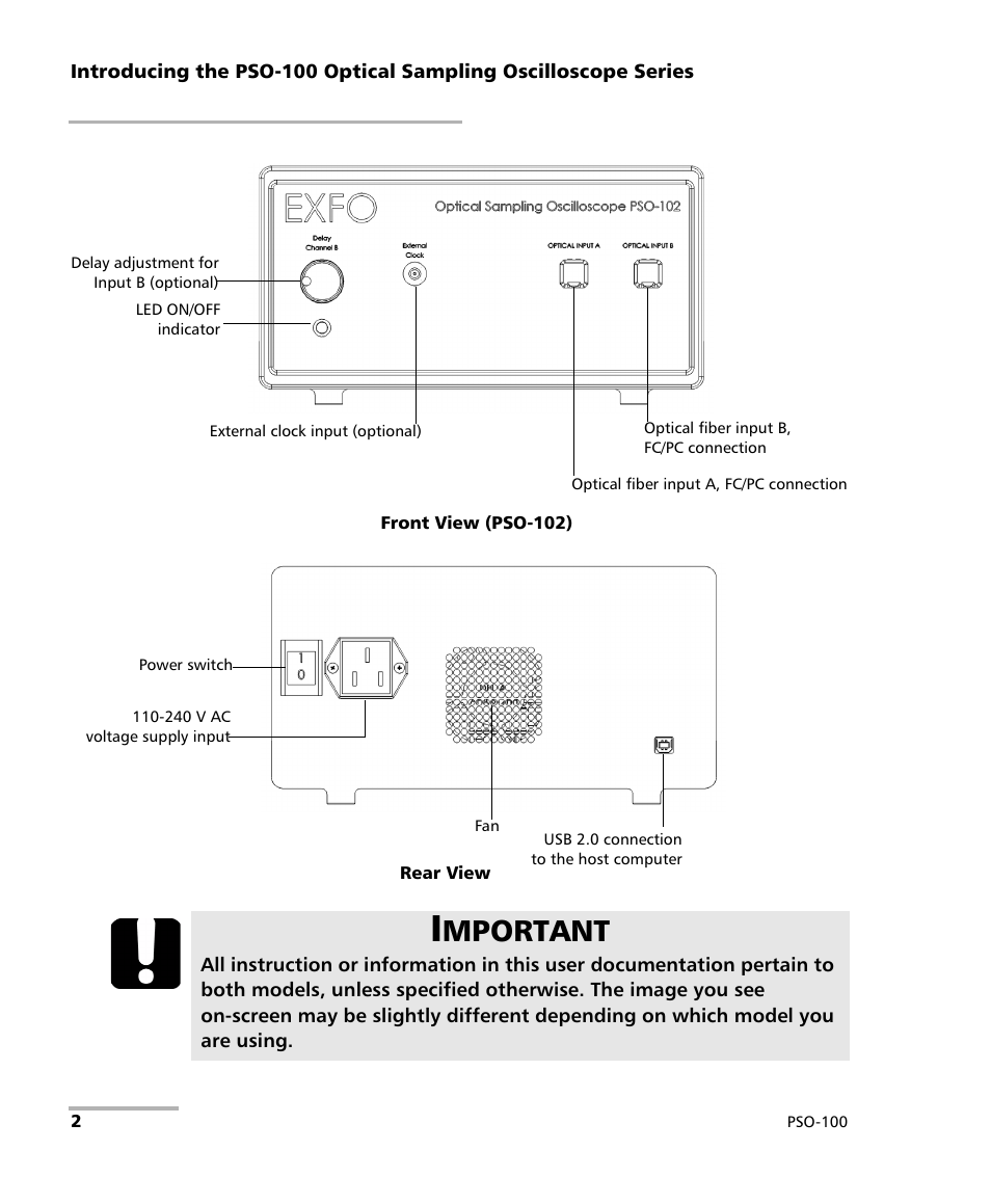 Mportant | EXFO PSO-100 Series Optical Sampling Oscilloscopes User Manual | Page 10 / 140