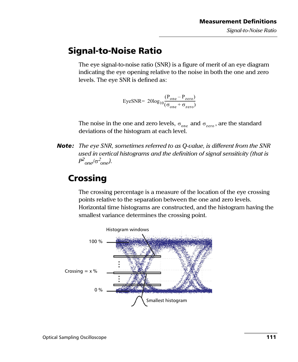 Signal-to-noise ratio, Crossing, Signal-to-noise ratio crossing | EXFO PSO-100 Series Optical Sampling Oscilloscopes User Manual | Page 119 / 140