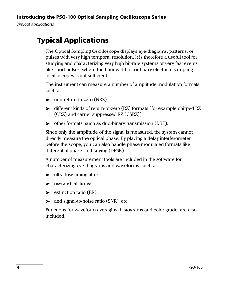 Typical applications | EXFO PSO-100 Series Optical Sampling Oscilloscopes User Manual | Page 12 / 140