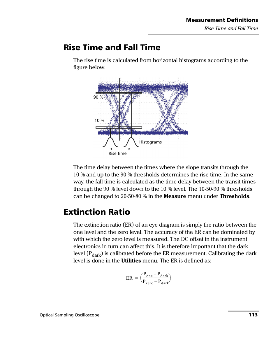 Rise time and fall time, Extinction ratio, Rise time and fall time extinction ratio | EXFO PSO-100 Series Optical Sampling Oscilloscopes User Manual | Page 121 / 140