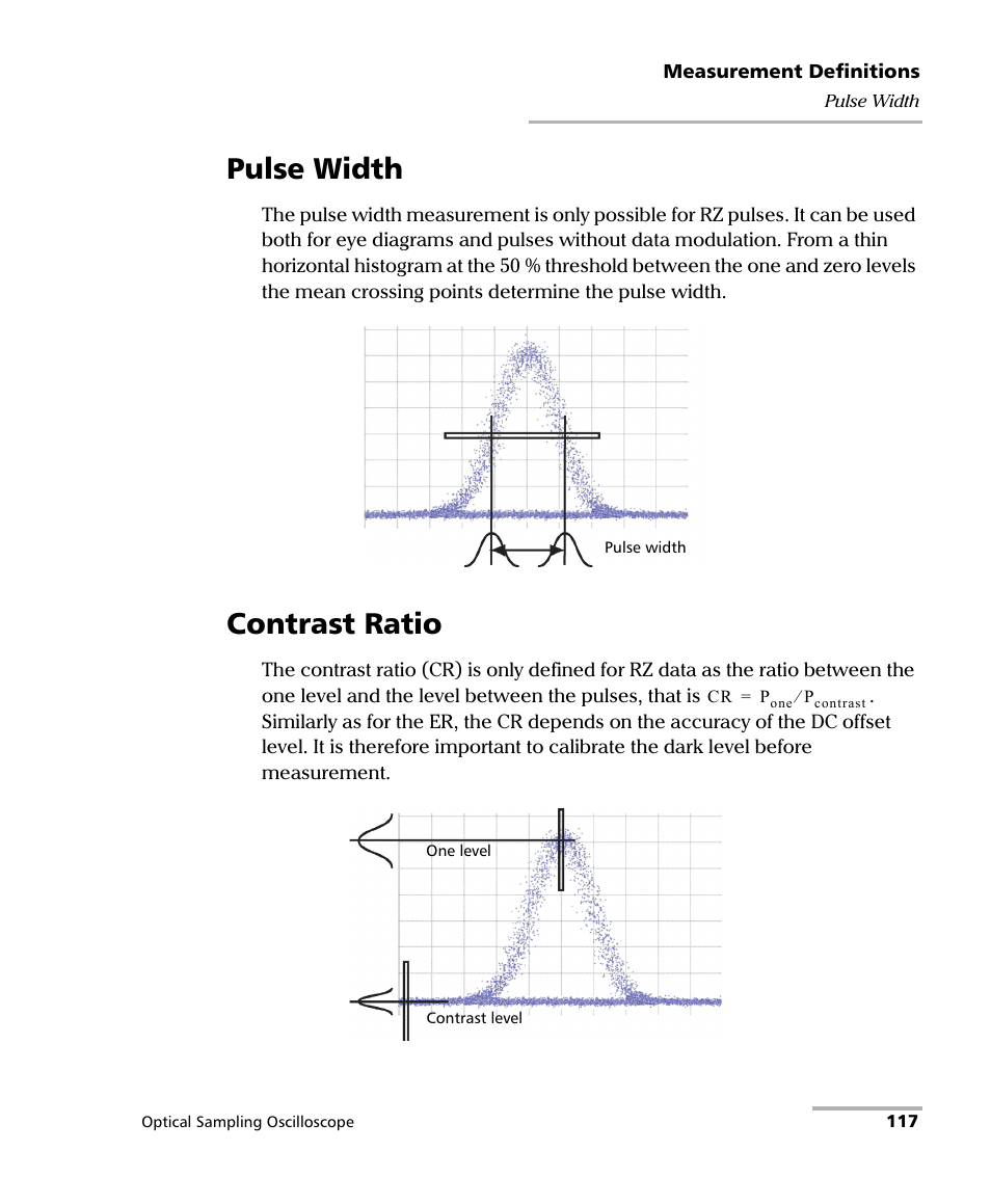 Pulse width, Contrast ratio, Pulse width contrast ratio | EXFO PSO-100 Series Optical Sampling Oscilloscopes User Manual | Page 125 / 140