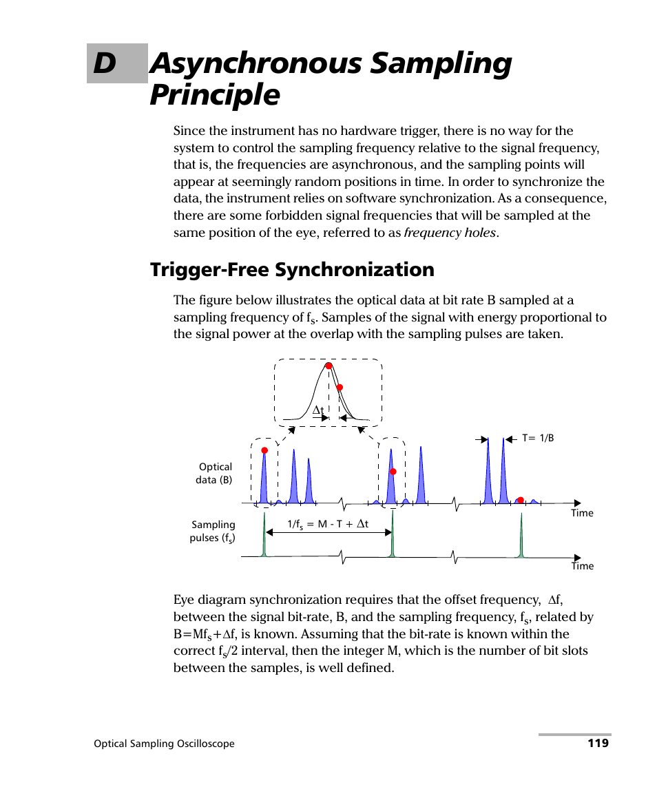 D asynchronous sampling principle, Trigger-free synchronization | EXFO PSO-100 Series Optical Sampling Oscilloscopes User Manual | Page 127 / 140