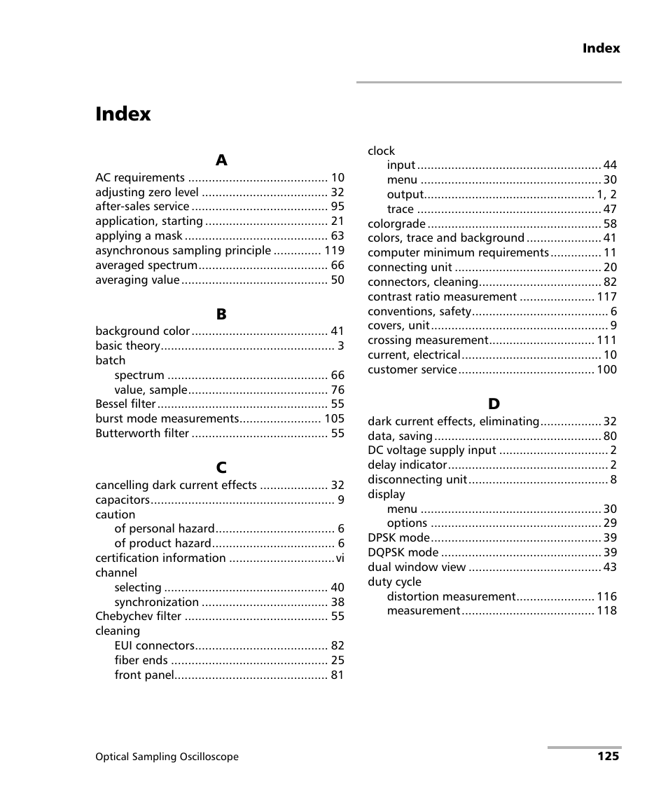 Index | EXFO PSO-100 Series Optical Sampling Oscilloscopes User Manual | Page 133 / 140