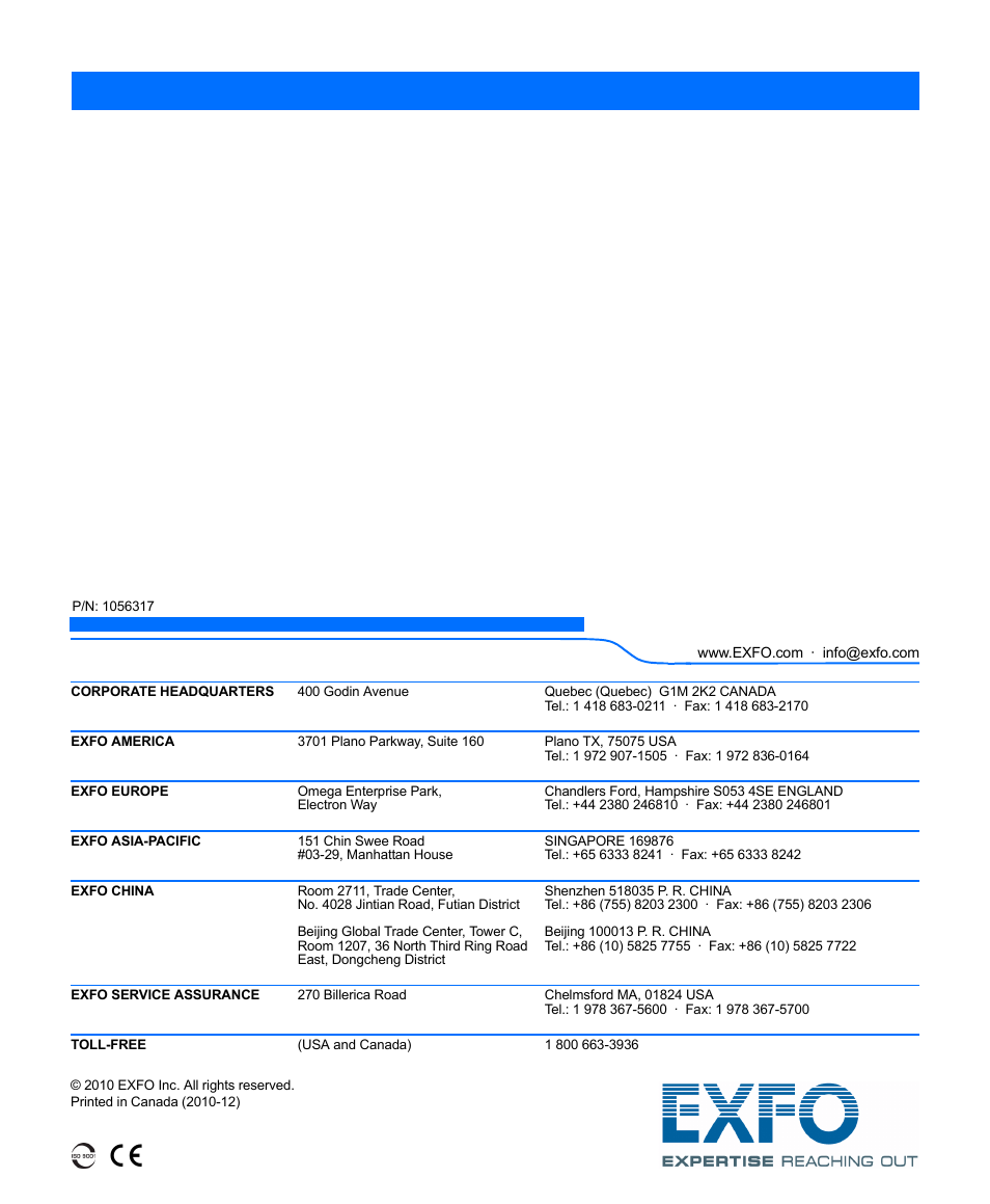 EXFO PSO-100 Series Optical Sampling Oscilloscopes User Manual | Page 140 / 140