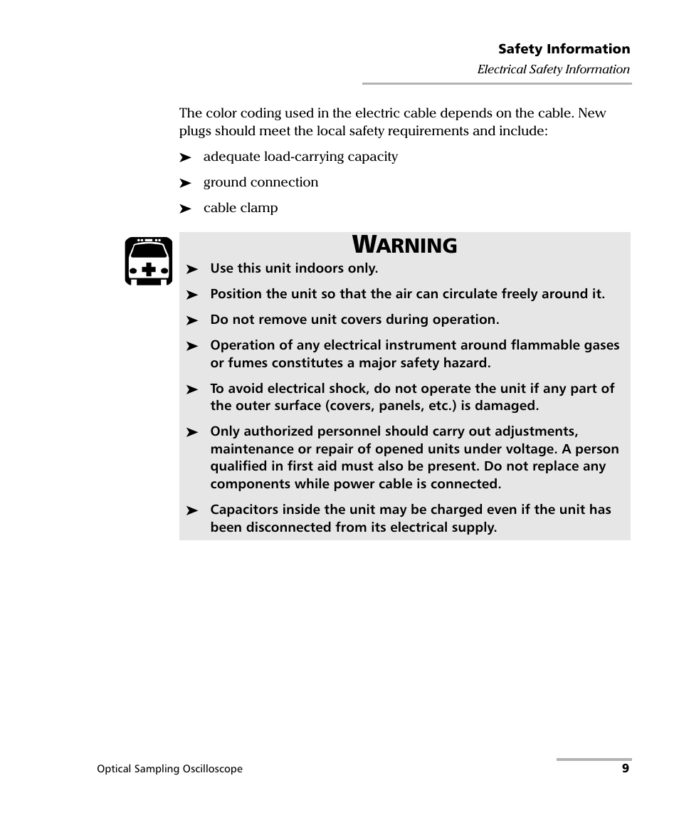 Arning | EXFO PSO-100 Series Optical Sampling Oscilloscopes User Manual | Page 17 / 140