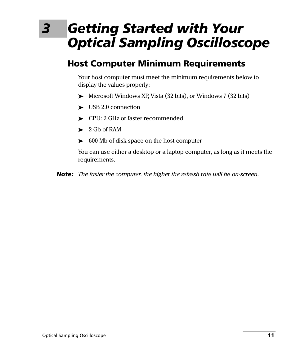 Host computer minimum requirements | EXFO PSO-100 Series Optical Sampling Oscilloscopes User Manual | Page 19 / 140