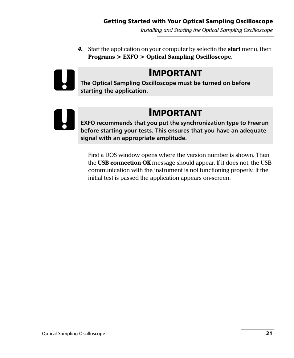 Mportant | EXFO PSO-100 Series Optical Sampling Oscilloscopes User Manual | Page 29 / 140