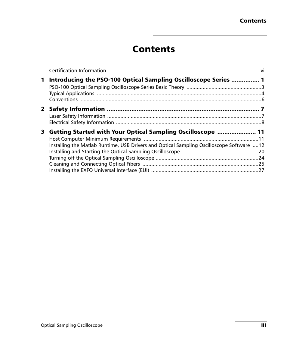 EXFO PSO-100 Series Optical Sampling Oscilloscopes User Manual | Page 3 / 140