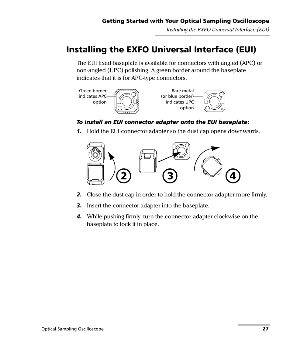 Installing the exfo universal interface (eui) | EXFO PSO-100 Series Optical Sampling Oscilloscopes User Manual | Page 35 / 140