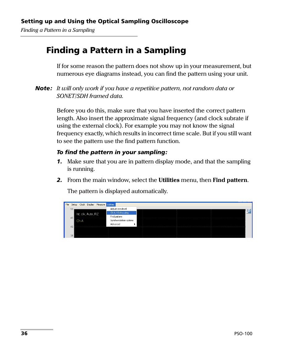 Finding a pattern in a sampling | EXFO PSO-100 Series Optical Sampling Oscilloscopes User Manual | Page 44 / 140