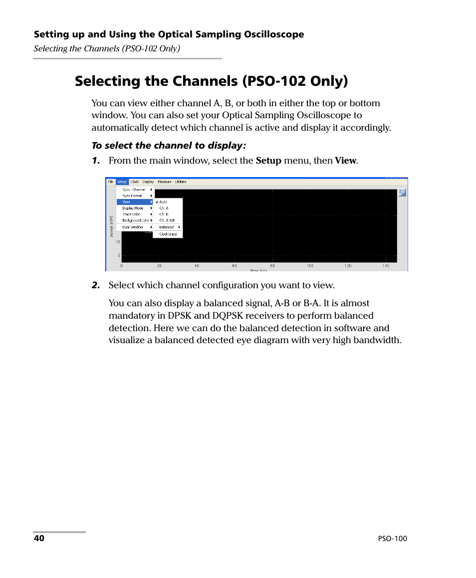 Selecting the channels (pso-102 only) | EXFO PSO-100 Series Optical Sampling Oscilloscopes User Manual | Page 48 / 140