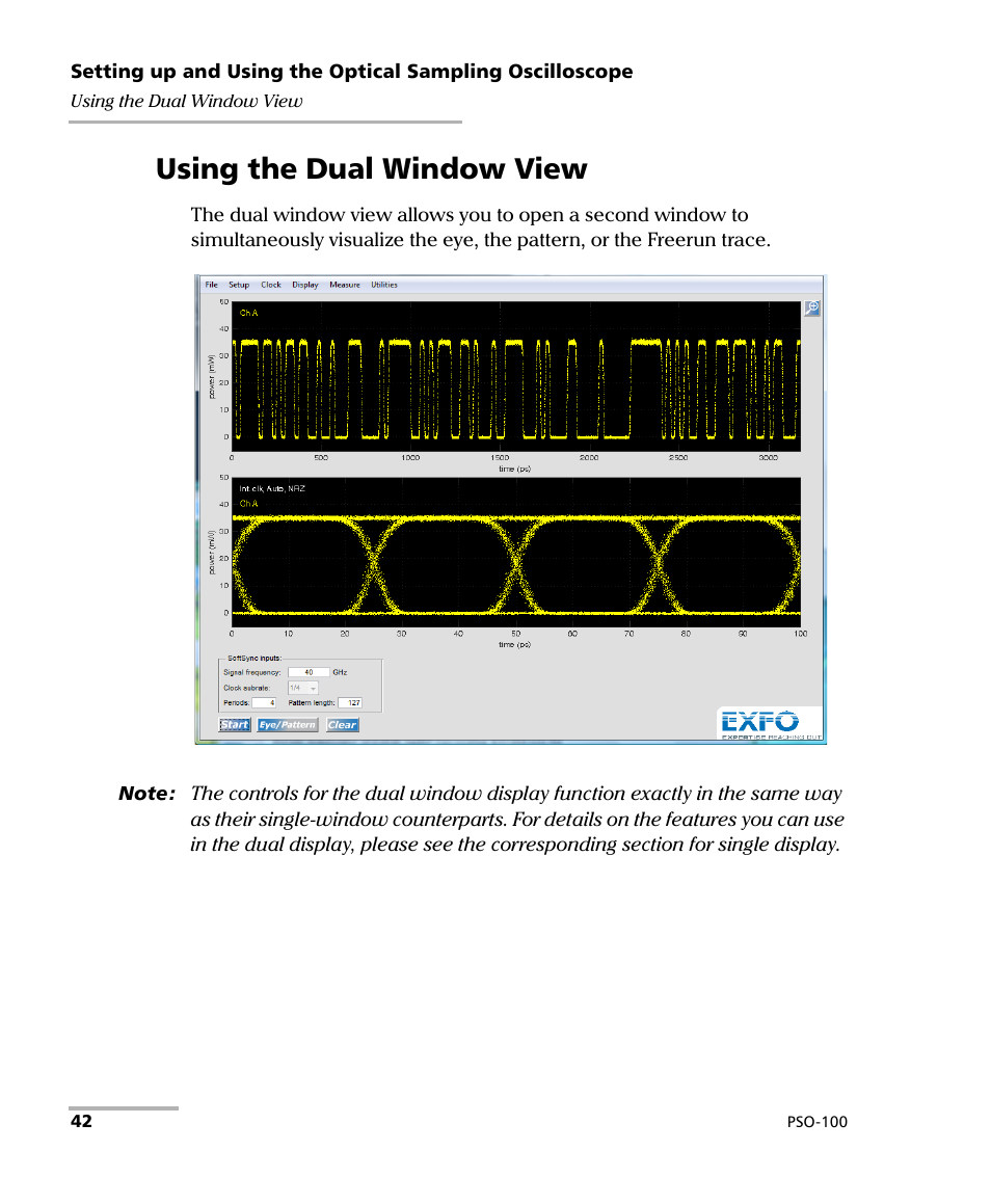 Using the dual window view | EXFO PSO-100 Series Optical Sampling Oscilloscopes User Manual | Page 50 / 140