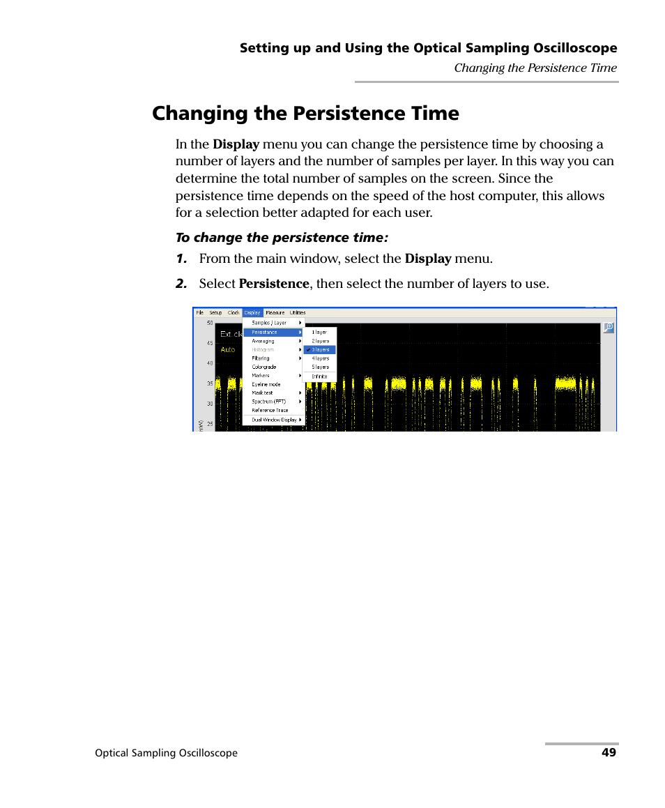 Changing the persistence time | EXFO PSO-100 Series Optical Sampling Oscilloscopes User Manual | Page 57 / 140