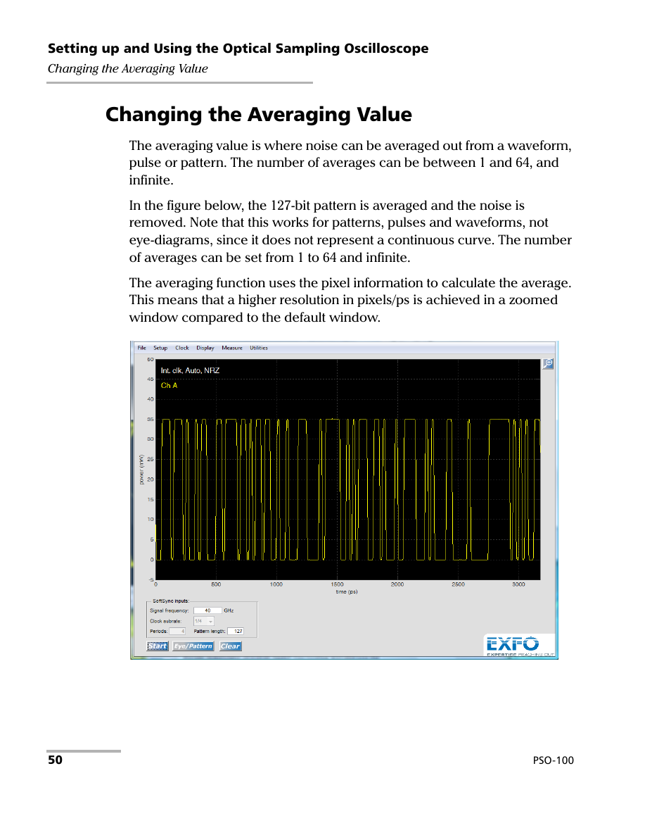 Changing the averaging value | EXFO PSO-100 Series Optical Sampling Oscilloscopes User Manual | Page 58 / 140