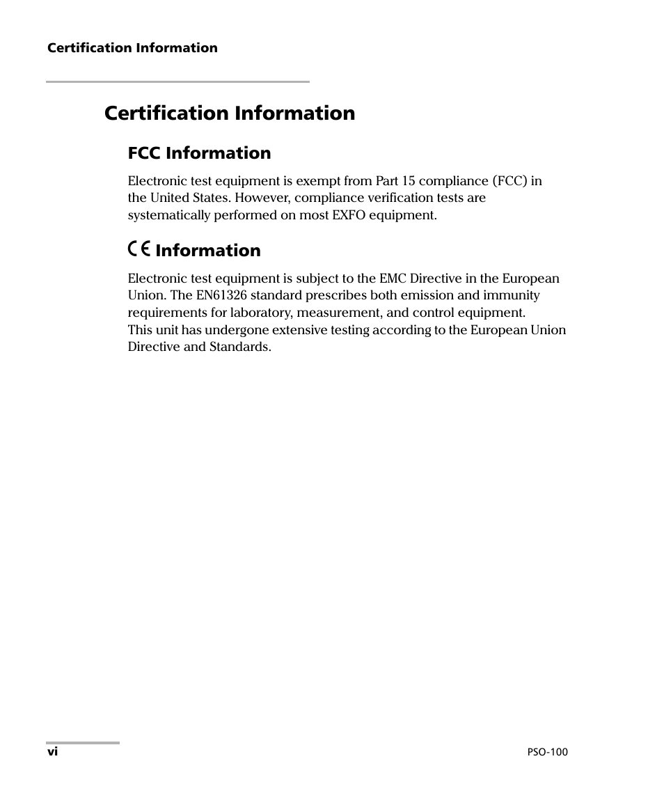 Certification information | EXFO PSO-100 Series Optical Sampling Oscilloscopes User Manual | Page 6 / 140