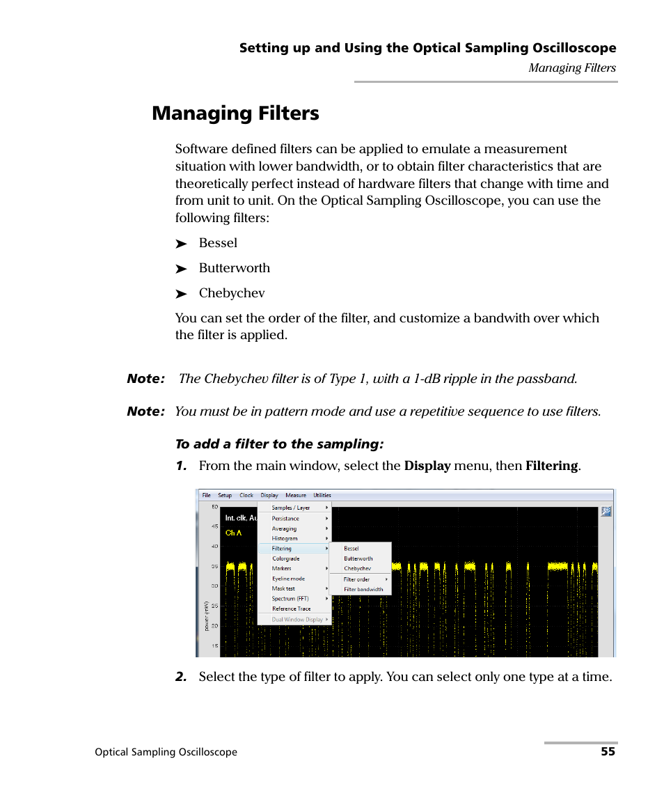 Managing filters | EXFO PSO-100 Series Optical Sampling Oscilloscopes User Manual | Page 63 / 140