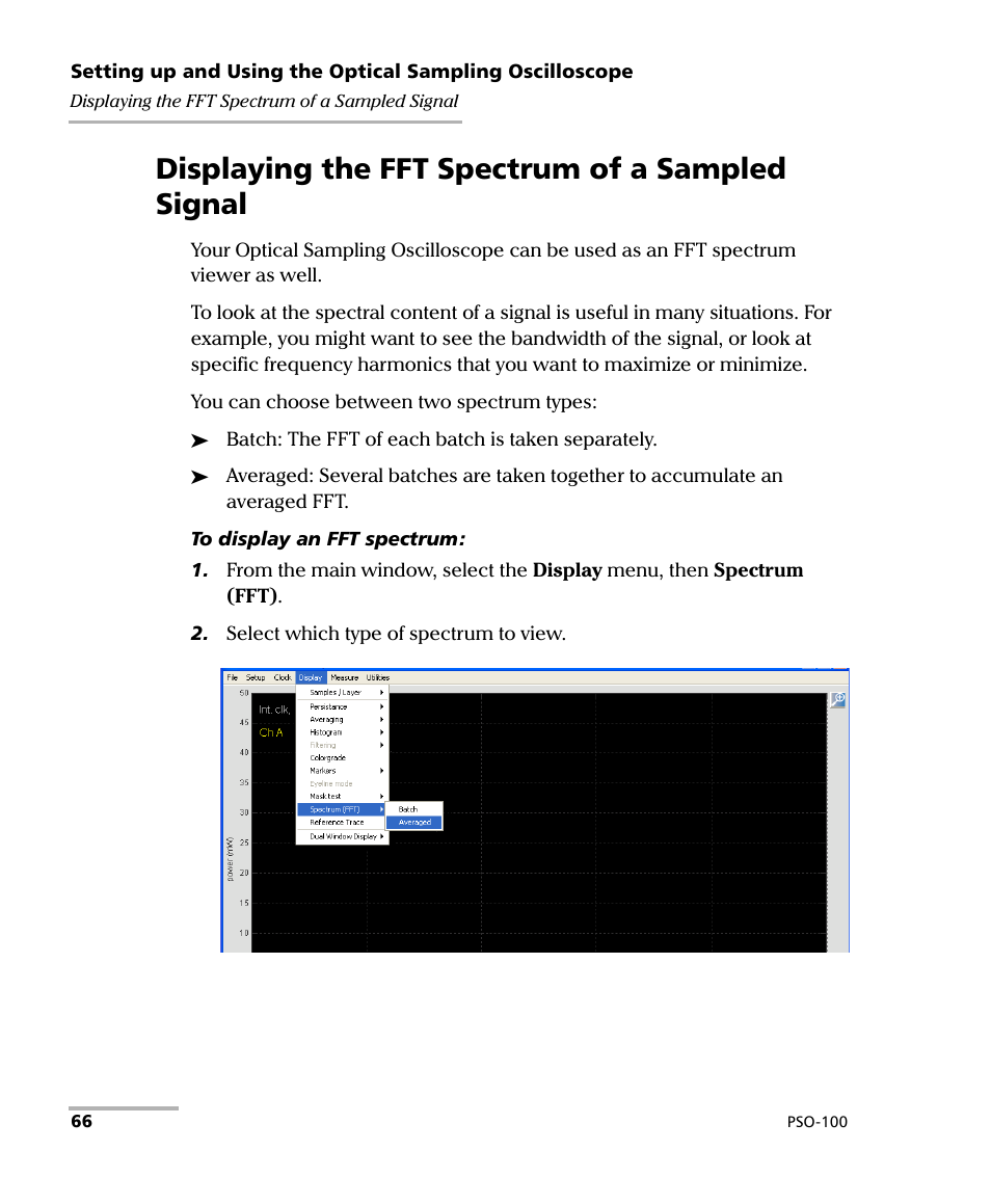 Displaying the fft spectrum of a sampled signal | EXFO PSO-100 Series Optical Sampling Oscilloscopes User Manual | Page 74 / 140