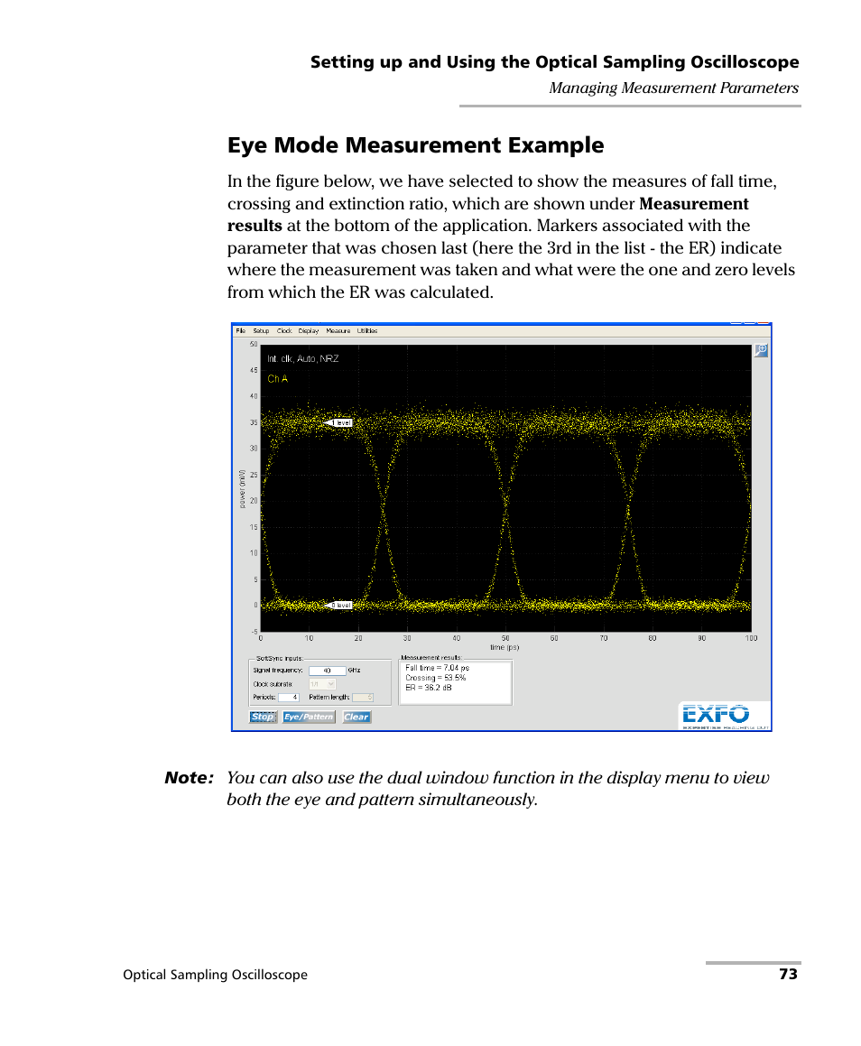 Eye mode measurement example | EXFO PSO-100 Series Optical Sampling Oscilloscopes User Manual | Page 81 / 140