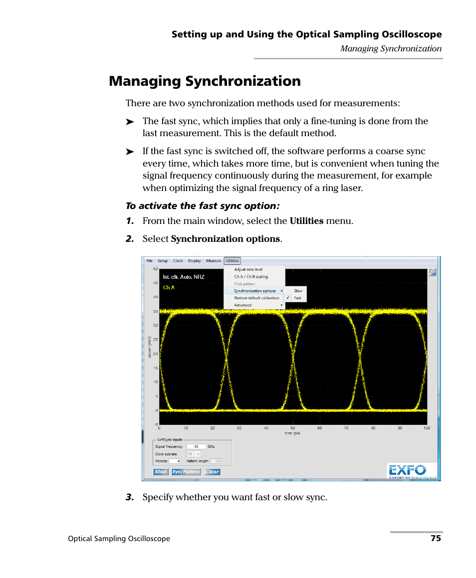 Managing synchronization | EXFO PSO-100 Series Optical Sampling Oscilloscopes User Manual | Page 83 / 140