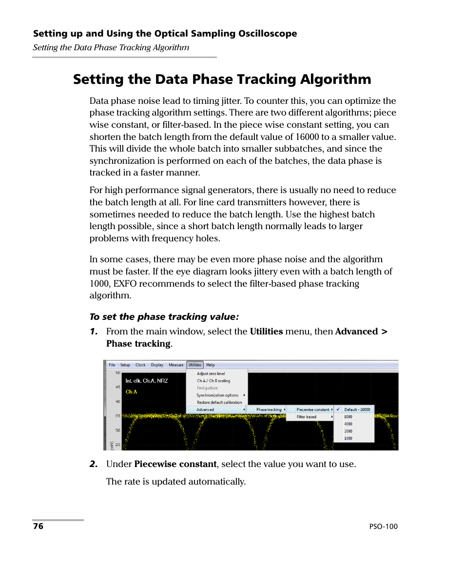 Setting the data phase tracking algorithm | EXFO PSO-100 Series Optical Sampling Oscilloscopes User Manual | Page 84 / 140