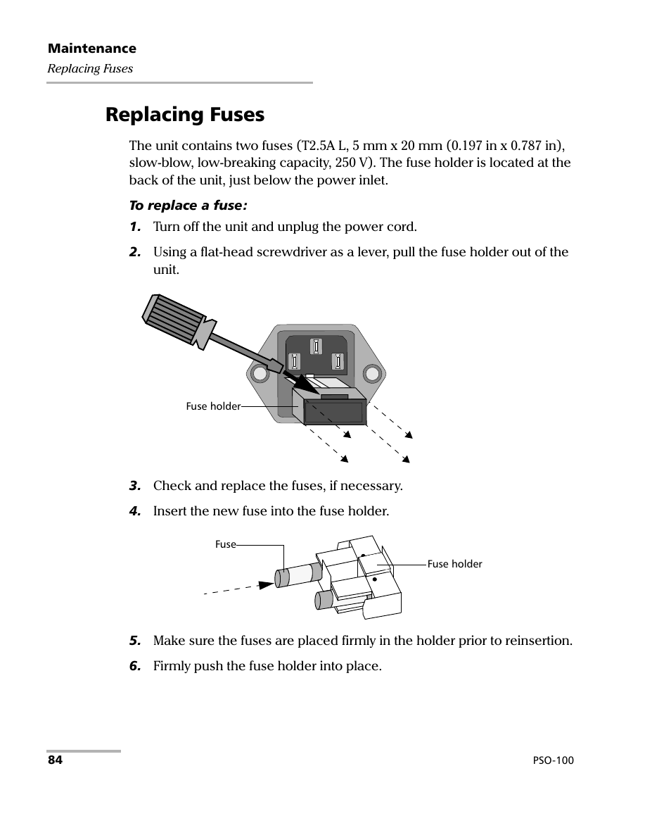 Replacing fuses | EXFO PSO-100 Series Optical Sampling Oscilloscopes User Manual | Page 92 / 140