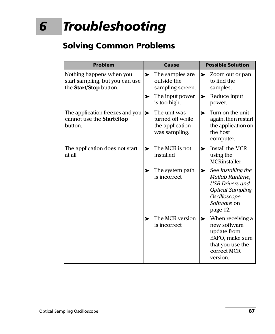 6 troubleshooting, Solving common problems, 6troubleshooting | EXFO PSO-100 Series Optical Sampling Oscilloscopes User Manual | Page 95 / 140