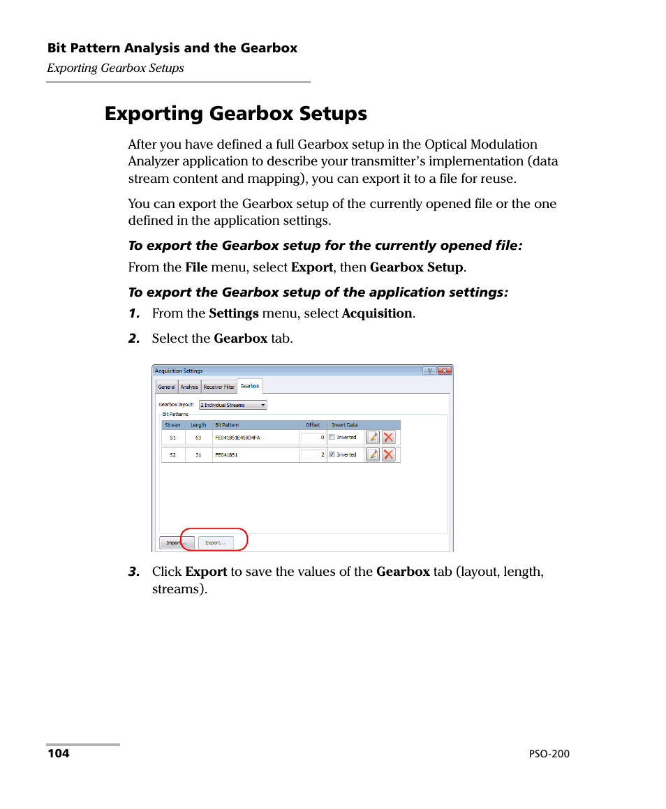 Exporting gearbox setups | EXFO PSO-200 Optical Modulation Analyzer User Manual | Page 112 / 285