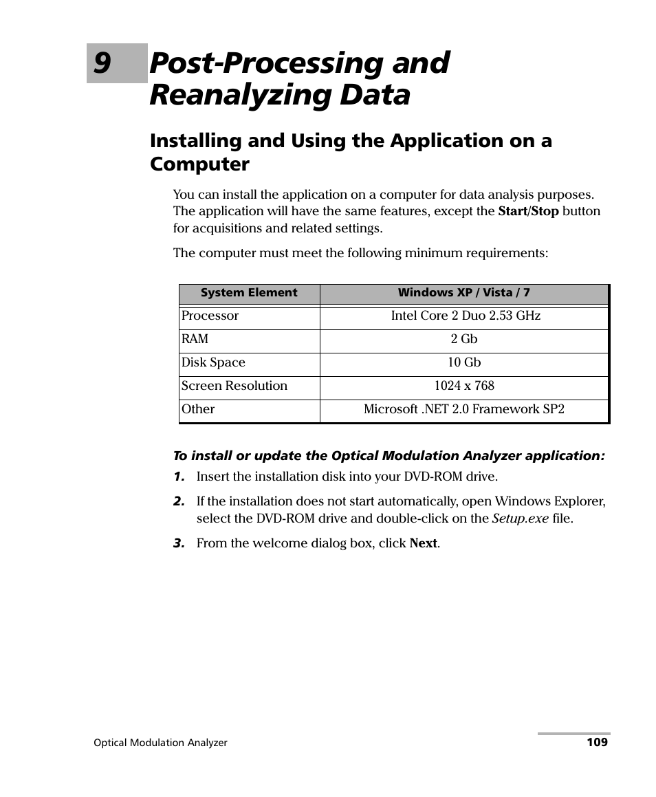9 post-processing and reanalyzing data, Installing and using the application on a computer, 9post-processing and reanalyzing data | EXFO PSO-200 Optical Modulation Analyzer User Manual | Page 117 / 285
