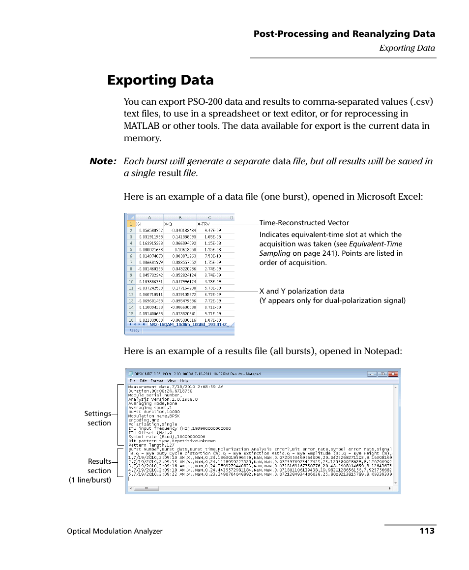 Exporting data | EXFO PSO-200 Optical Modulation Analyzer User Manual | Page 121 / 285