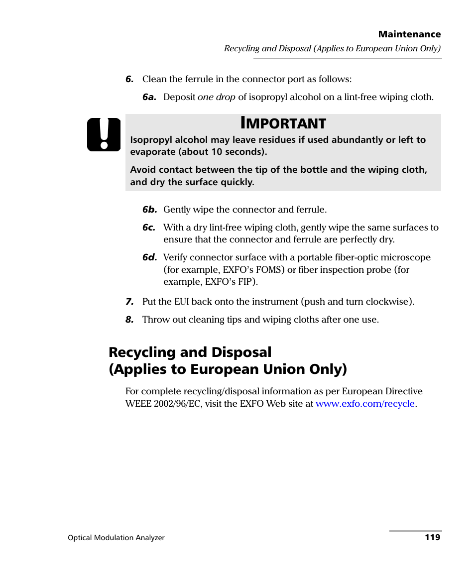 Mportant | EXFO PSO-200 Optical Modulation Analyzer User Manual | Page 127 / 285
