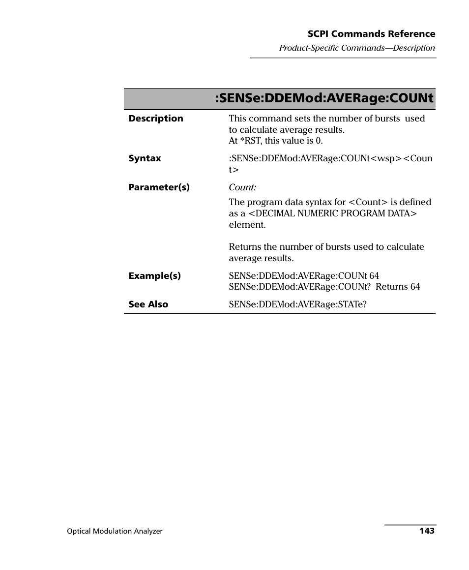 Sense:ddemod:average:count | EXFO PSO-200 Optical Modulation Analyzer User Manual | Page 151 / 285