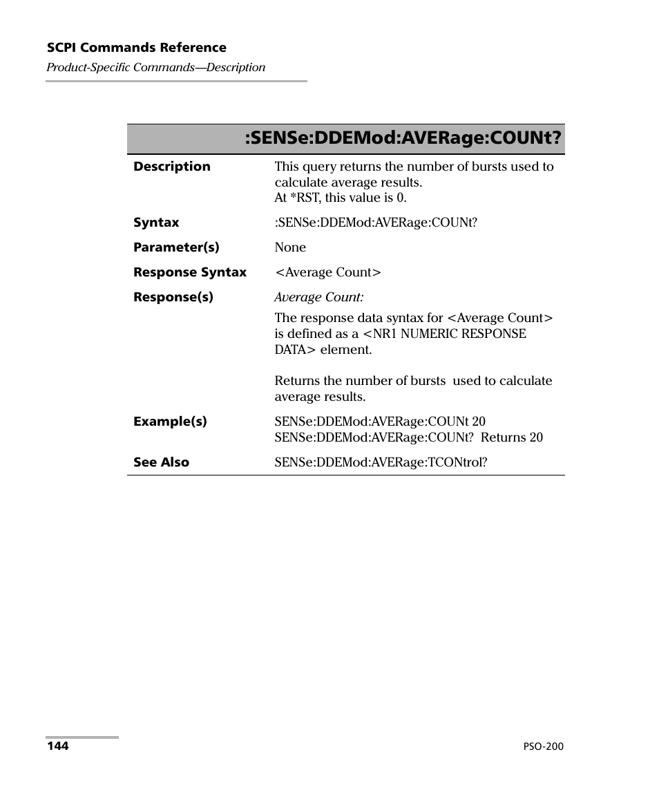 Sense:ddemod:average:count | EXFO PSO-200 Optical Modulation Analyzer User Manual | Page 152 / 285