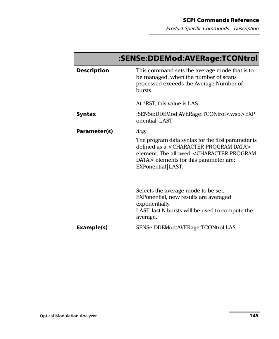Sense:ddemod:average:tcontrol | EXFO PSO-200 Optical Modulation Analyzer User Manual | Page 153 / 285