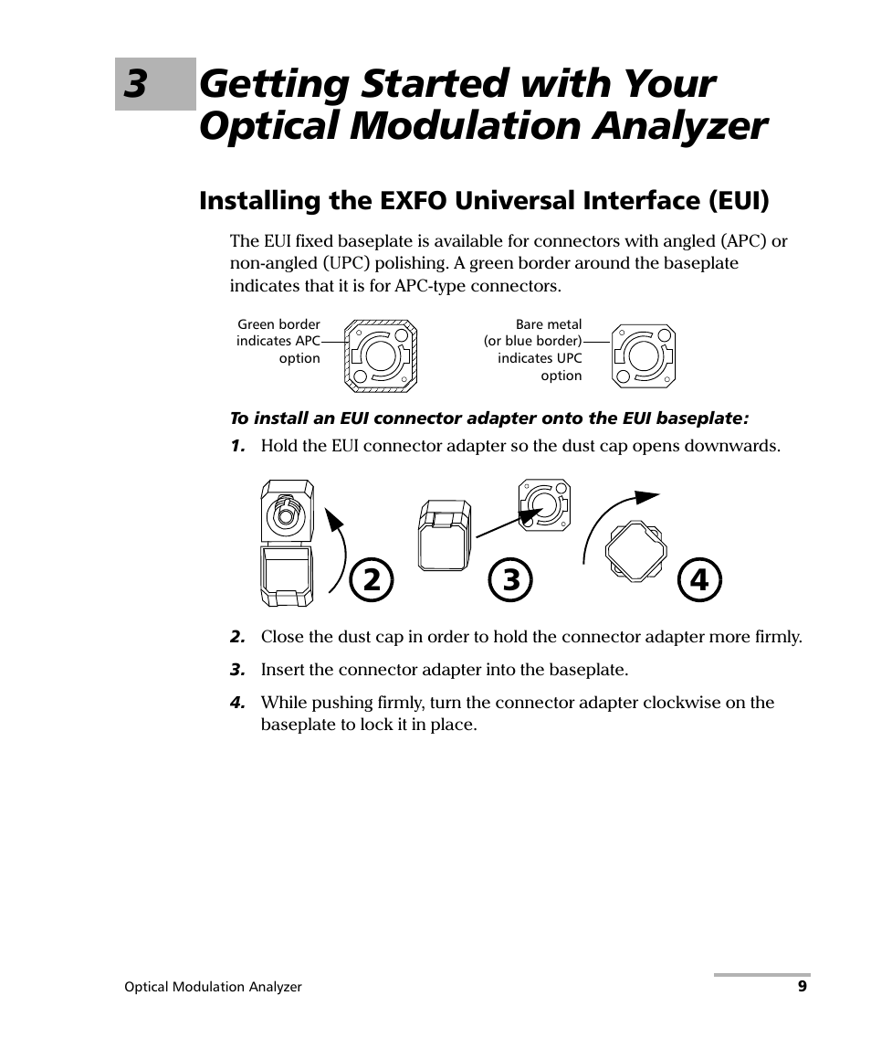 Installing the exfo universal interface (eui) | EXFO PSO-200 Optical Modulation Analyzer User Manual | Page 17 / 285
