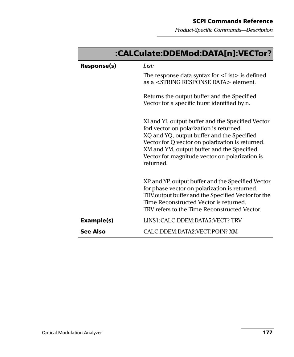 Calculate:ddemod:data[n]:vector | EXFO PSO-200 Optical Modulation Analyzer User Manual | Page 185 / 285