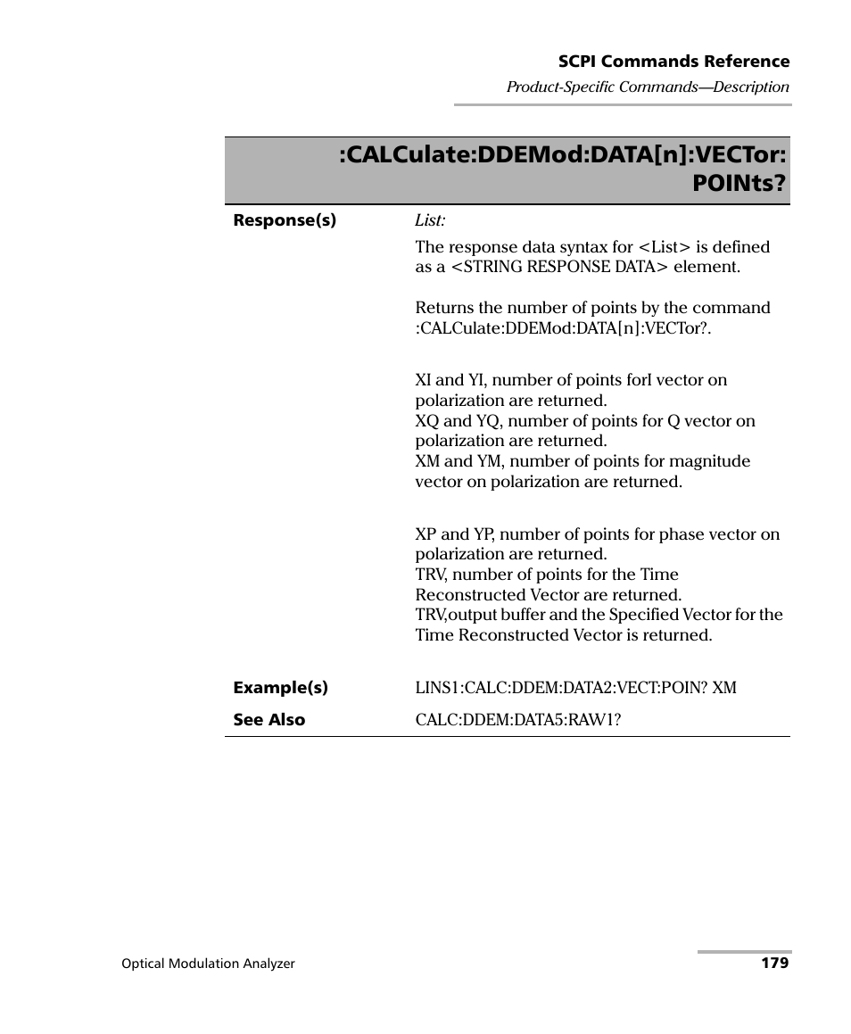 Calculate:ddemod:data[n]:vector: points | EXFO PSO-200 Optical Modulation Analyzer User Manual | Page 187 / 285