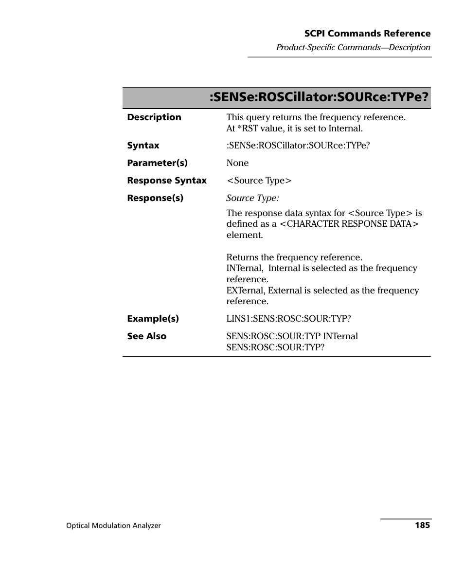 Sense:roscillator:source:type | EXFO PSO-200 Optical Modulation Analyzer User Manual | Page 193 / 285